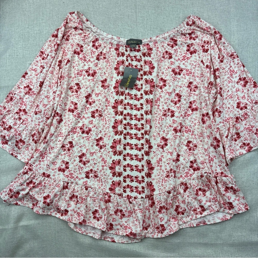Style & Co Petite Runaway Pottery on/Off Knit Top Size PL